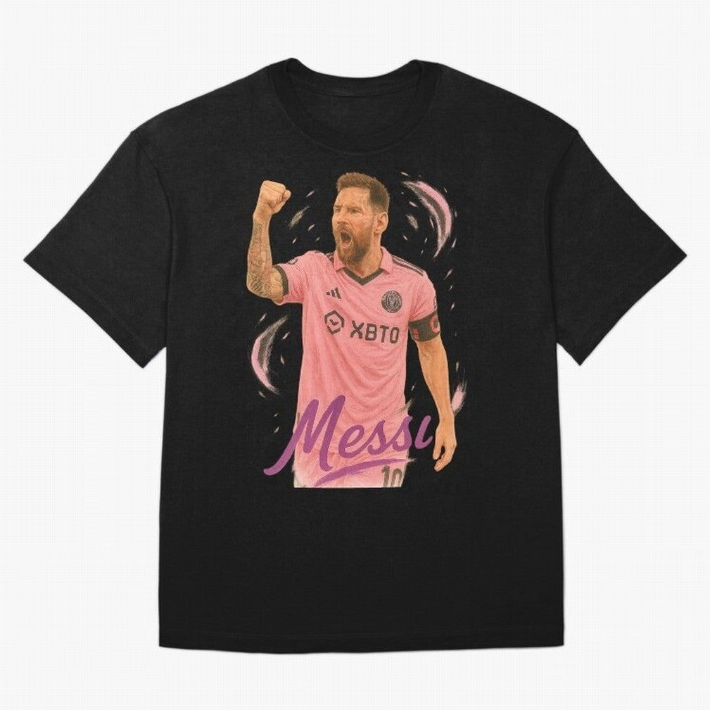 Lionel Messi Inter Miami Art ¨C Pink Jersey Football Icon Tribute	 Oversized T-Shirt Experience the Global Stage of the FIFA World Cup 2026 Group Stage Journey through Neymar Highlights, England and Germany Pride, Game Day Rituals, Football