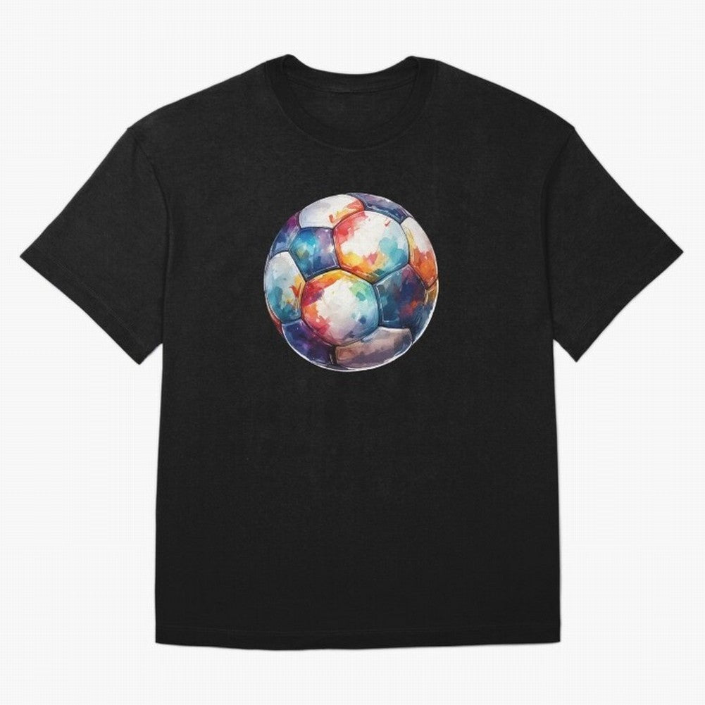 Football Soccer Ball Watercolor Illustration Drawing (Black BG) Oversized T-Shirt Show Match Day Excitement for the FIFA World Cup 2026 USA Canada Mexico Journey through Neymar Highlights, Portugal Pride, Sports Nostalgia, International