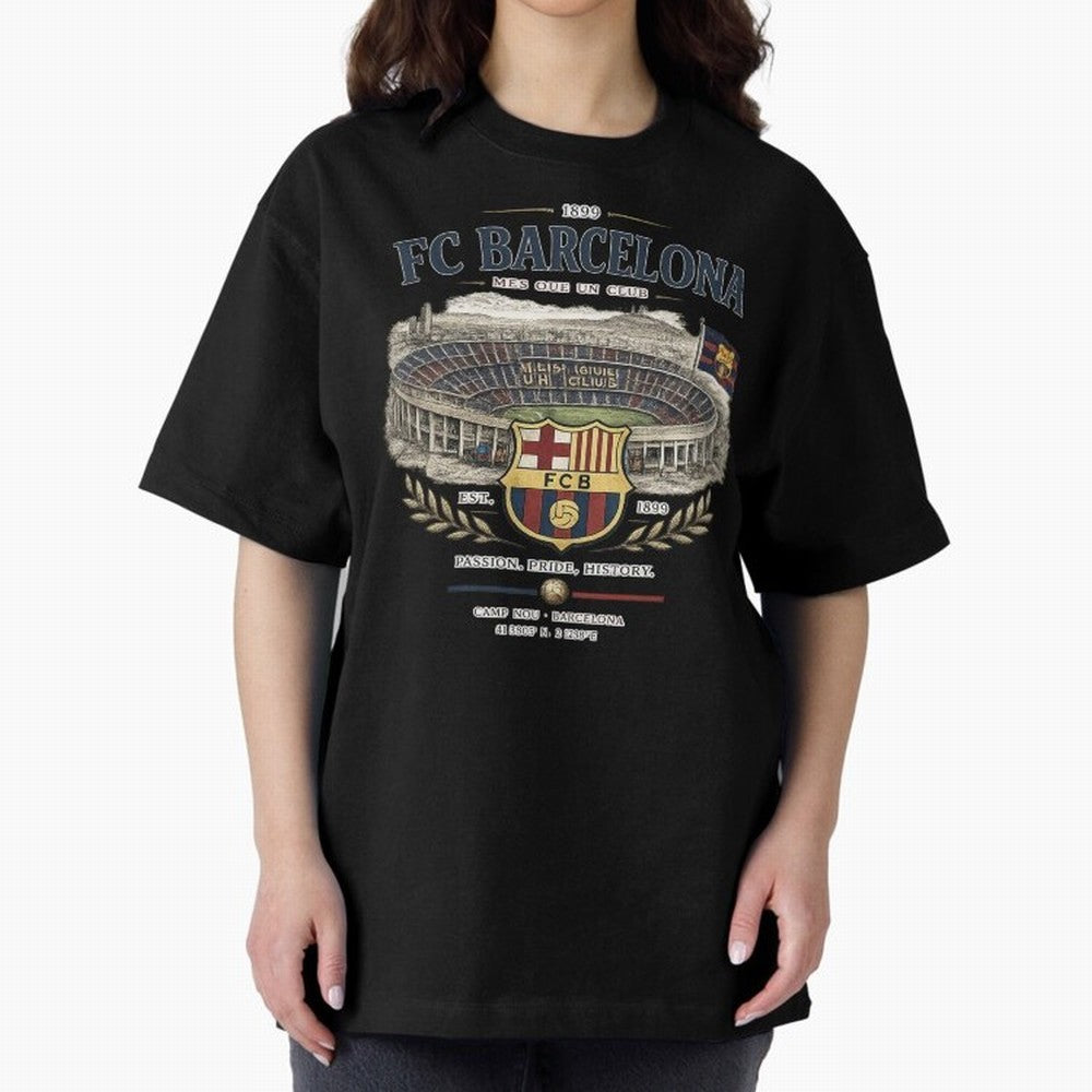FC Barcelona Vintage Football Streetwear Oversized T-Shirt Celebrate Football Heritage in the FIFA World Cup 2026 Group Stage Journey through Messi Highlights, Argentina, France and Brazil Pride, Classic Soccer Heritage, Championship Pressure, Fan