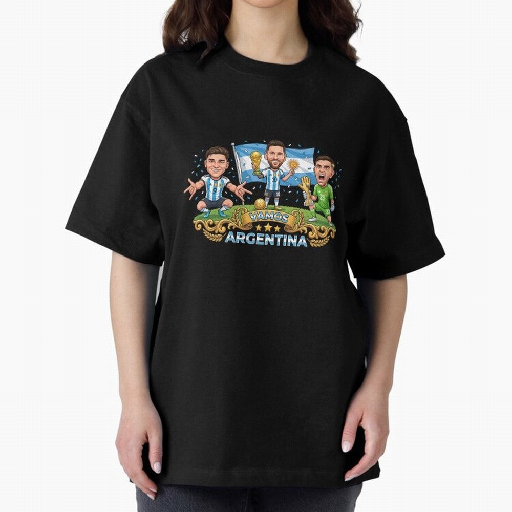 Argentina World Champions Messi Cartoon Classic T-Shirt Wear the Spirit of the FIFA World Cup 2026 USA Canada Mexico Journey through Cristiano Ronaldo, Haaland and CR7 Highlights, Germany Pride, Sports Nostalgia, International Competition, Famous