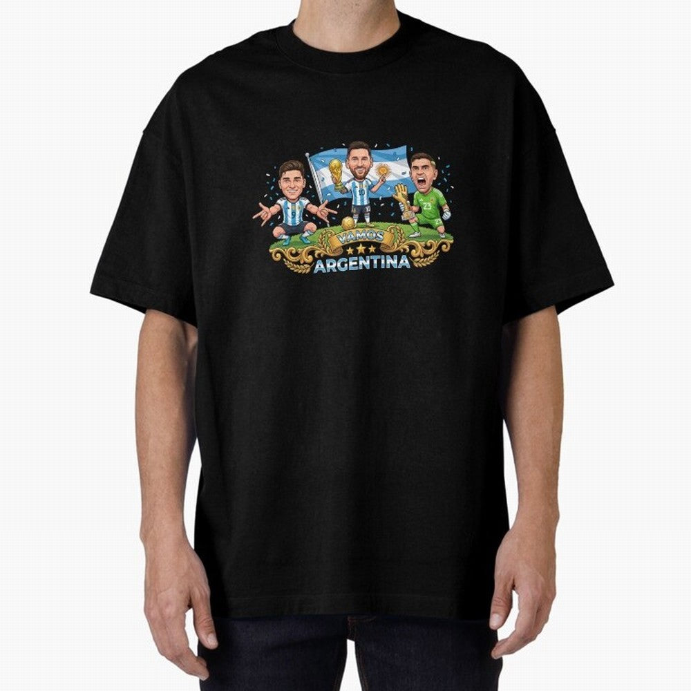 Argentina World Champions Messi Cartoon Classic T-Shirt Wear the Spirit of the FIFA World Cup 2026 USA Canada Mexico Journey through Cristiano Ronaldo, Haaland and CR7 Highlights, Germany Pride, Sports Nostalgia, International Competition, Famous