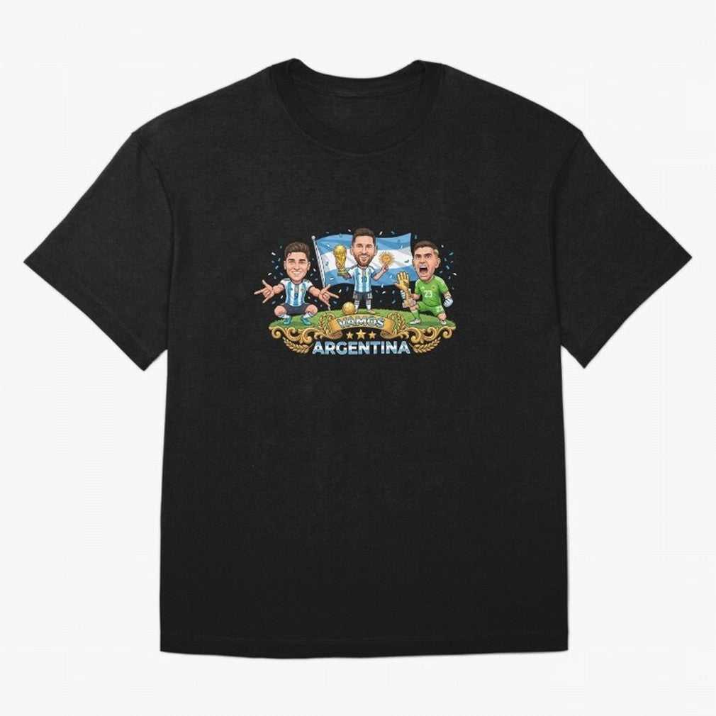 Argentina World Champions Messi Cartoon Classic T-Shirt Wear the Spirit of the FIFA World Cup 2026 USA Canada Mexico Journey through Cristiano Ronaldo, Haaland and CR7 Highlights, Germany Pride, Sports Nostalgia, International Competition, Famous