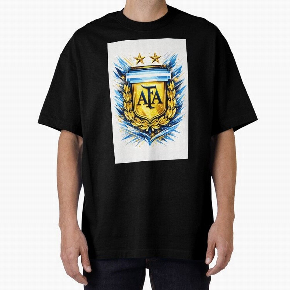 Argentina champions AFA crest gold blue soccer design Oversized T-Shirt Celebrate Soccer Greatness during FIFA World Cup 2026 USA Canada Mexico for Fans of Messi, CR7 and Mbappe and Spain and Netherlands, Bringing Retro Football Energy, Iconic