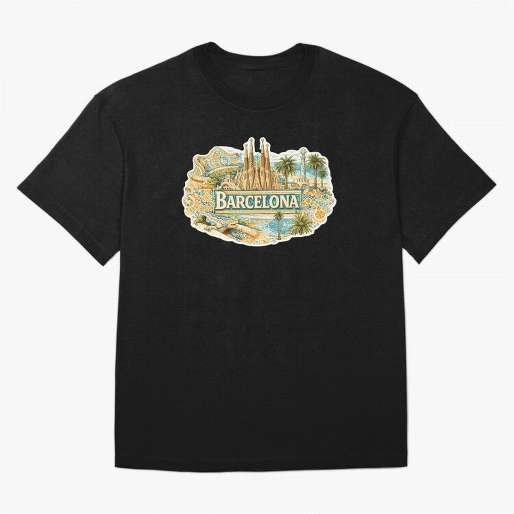 Barcelona Souvenir Sagrada Familia and Mosaic Design Oversized T-Shirt Celebrate Rivalries and Pride in FIFA World Cup 2026 Group Stage Driven by Cristiano Ronaldo, Haaland and CR7, Brazil, Portugal and Argentina Energy, Global Supporter Spirit,