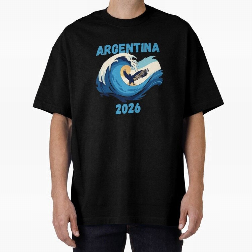 Camiseta y Calcoman¨ªa Argentina - Dise?o Bandera Albiceleste para Hinchas. Oversized T-Shirt Celebrate Rivalries and Pride in FIFA World Cup 2026 Group Stage Filled with Messi, CR7 and Mbappe, Brazil Energy, Stadium Chants, National Pride, Trophy