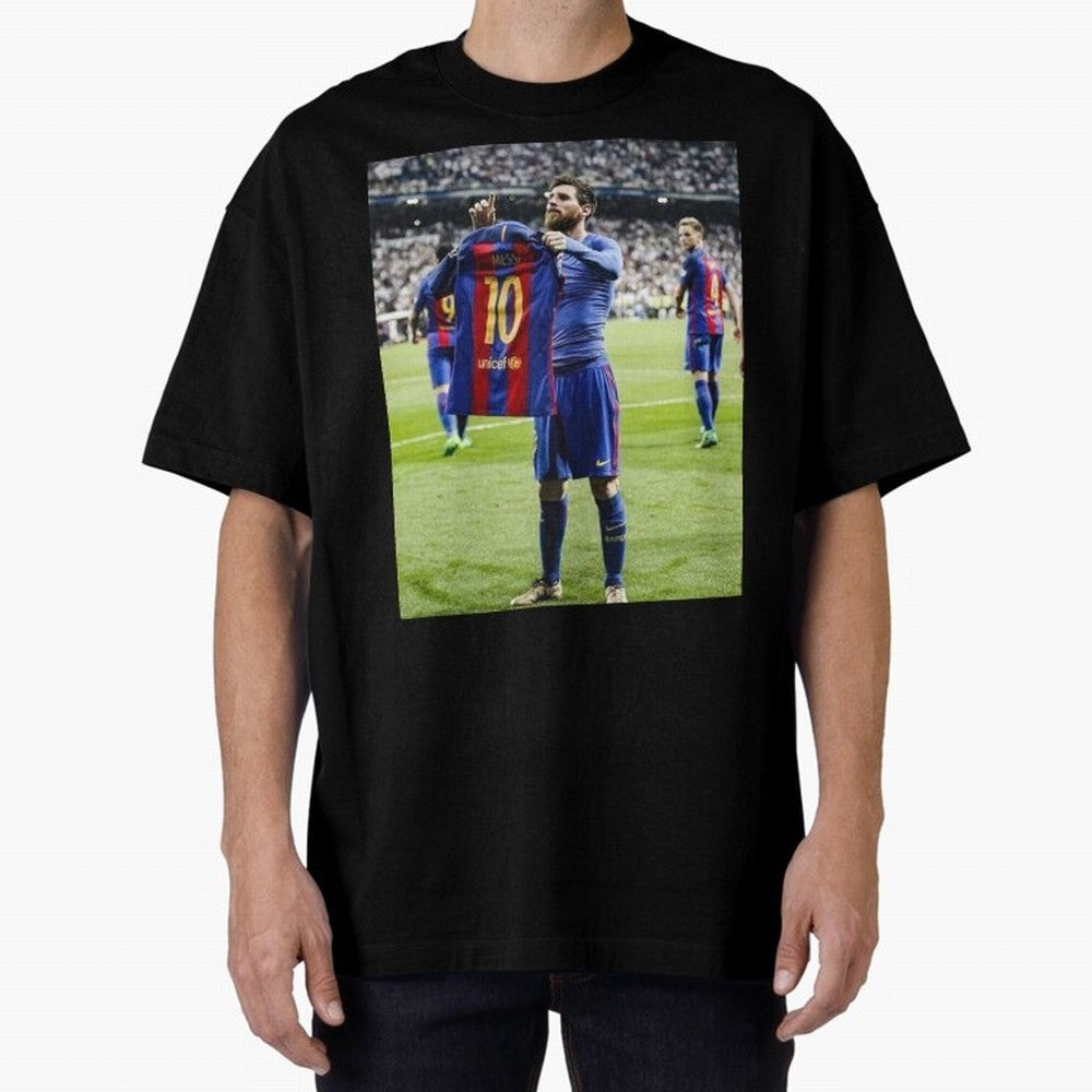 Lional Messi Poster Design Oversized T-Shirt Honor Champions and Dreams in FIFA World Cup 2026 USA Canada Mexico Connected to Messi and Cristiano Ronaldo, Argentina and Brazil Energy, Championship Spirit, Famous Goals, Roaring Crowds and