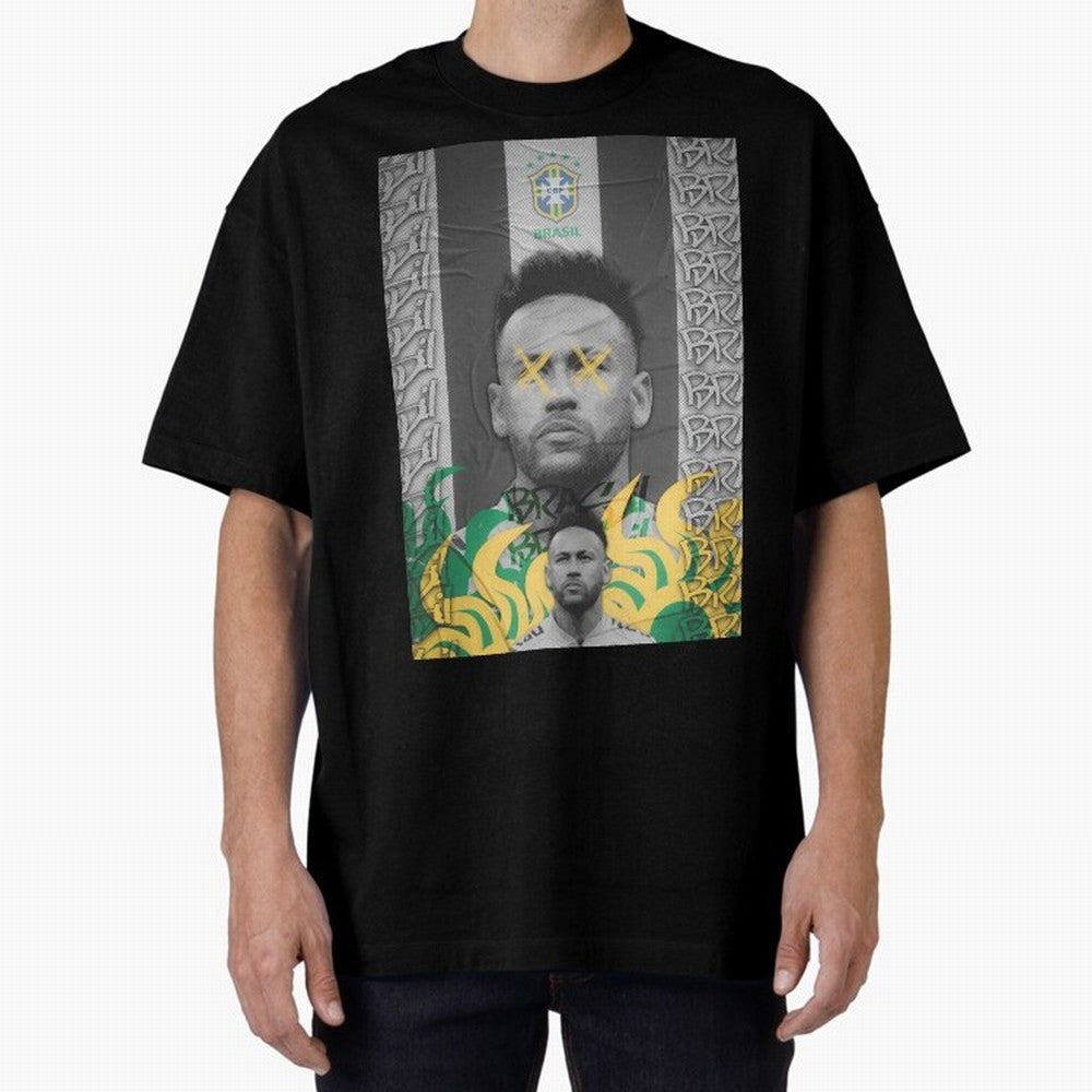 Brazil Football Star Grunge Poster Oversized T-Shirt Unlock FIFA World Cup 2026 USA Canada Mexico Spirit, Capturing Argentina, Haaland, Football Passion, Legendary Performances, Festival Vibes and Supporter Community; Perfect for People Who Love