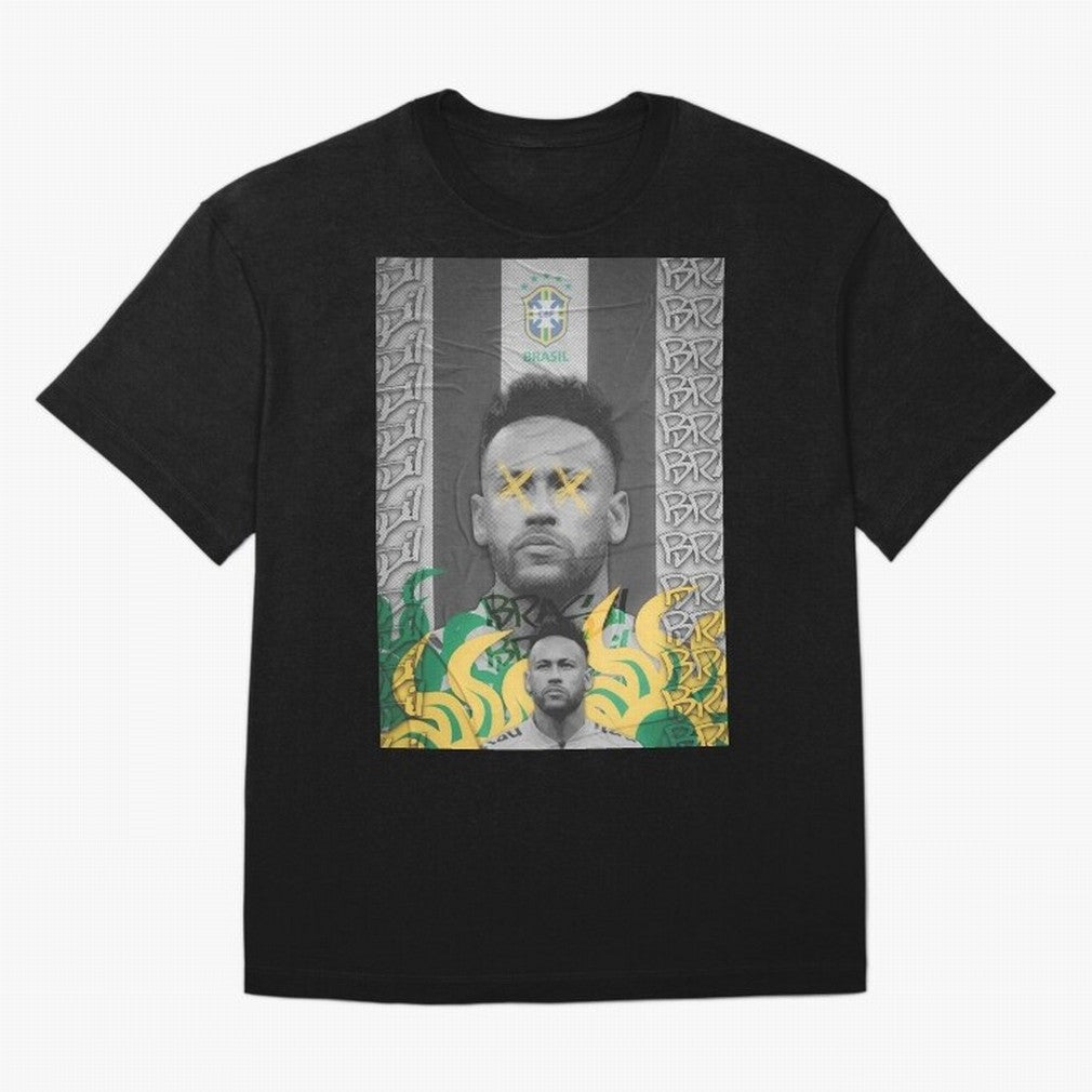 Brazil Football Star Grunge Poster Oversized T-Shirt Unlock FIFA World Cup 2026 USA Canada Mexico Spirit, Capturing Argentina, Haaland, Football Passion, Legendary Performances, Festival Vibes and Supporter Community; Perfect for People Who Love