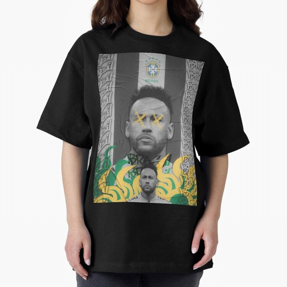 Brazil Football Star Grunge Poster Oversized T-Shirt Unlock FIFA World Cup 2026 USA Canada Mexico Spirit, Capturing Argentina, Haaland, Football Passion, Legendary Performances, Festival Vibes and Supporter Community; Perfect for People Who Love