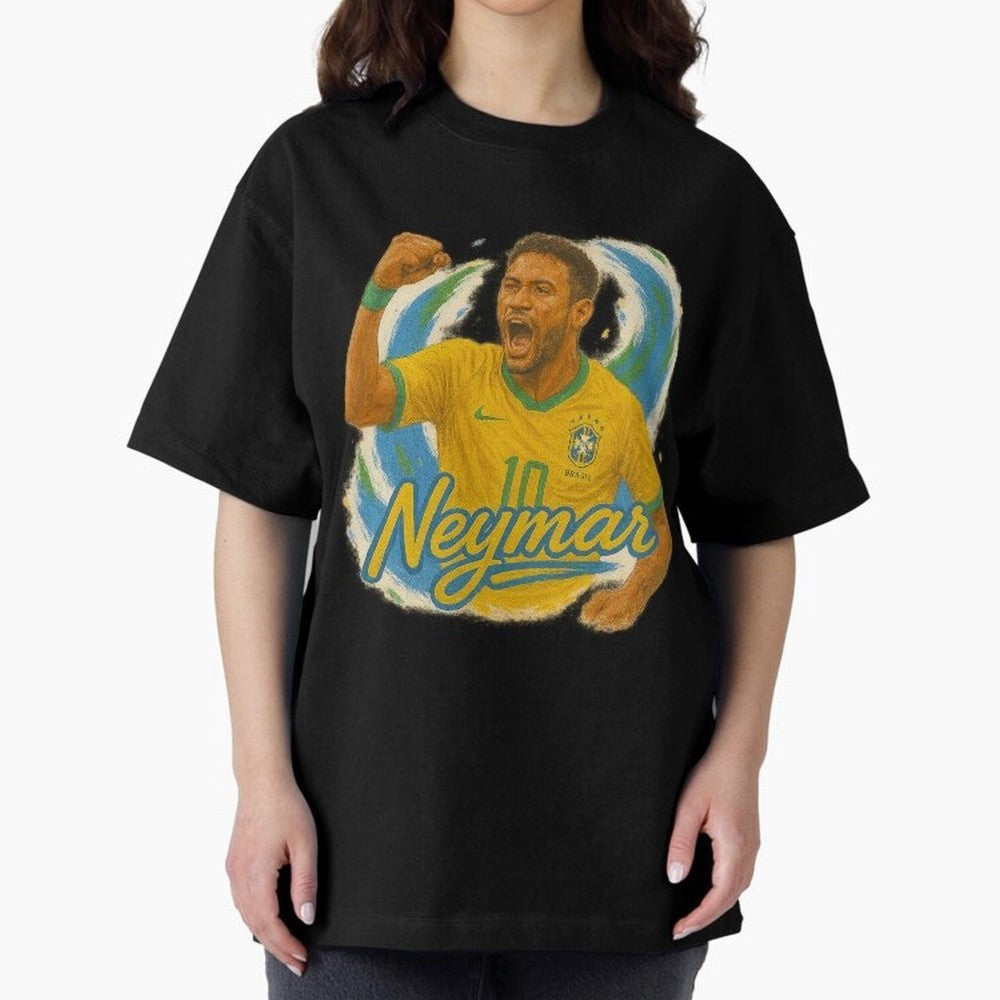 Neymar Brazil Art ¨C Dynamic Football Superstar Tribute Design	 Oversized T-Shirt Follow Every Goal of the FIFA World Cup 2026 Group Stage Journey through Neymar Highlights, Argentina, France and Brazil Pride, Match Day Excitement, Supporter