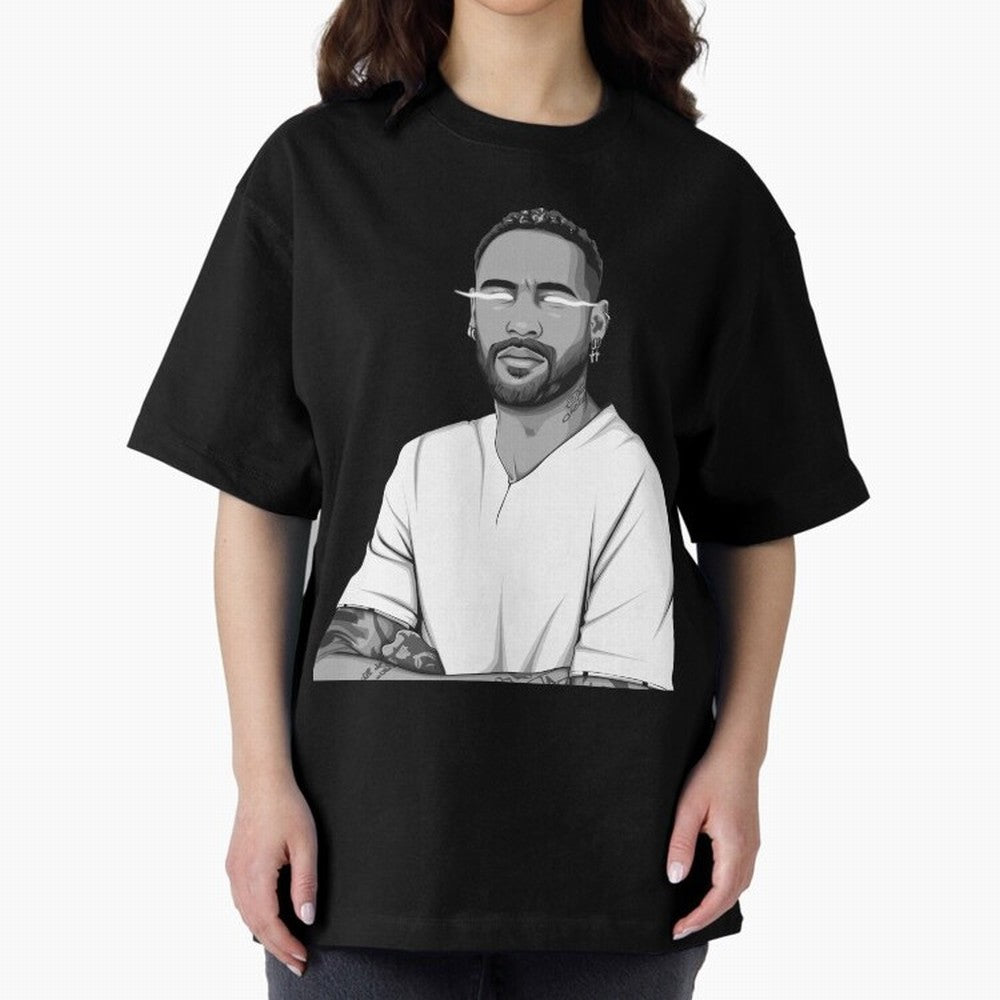 Neymar Jr. Black and White Version Oversized T-Shirt Relive the Noise and Pride of FIFA World Cup 2026 Inspired by Haaland, Portugal, Spain and Germany Energy, Game Day Rituals, Football Legends, Country Pride and the Road to the Final; Perfect for