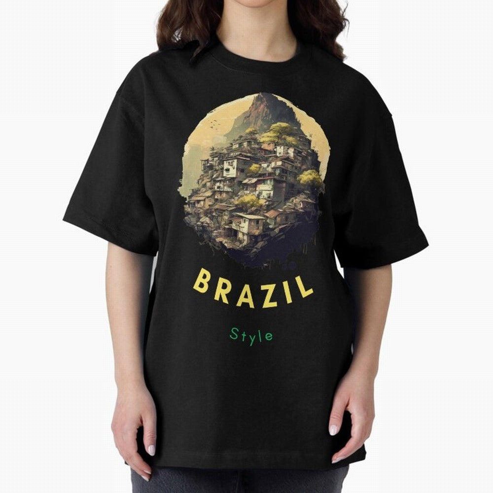 Brazil Style, Japanese Architecture Oversized T-Shirt Cheer through Every Moment of Global Football Passion for FIFA World Cup 2026, Driven by Mbappe, Brazil, Portugal and Argentina, Goal Celebration Energy, Supporter Heritage, Football Icons and