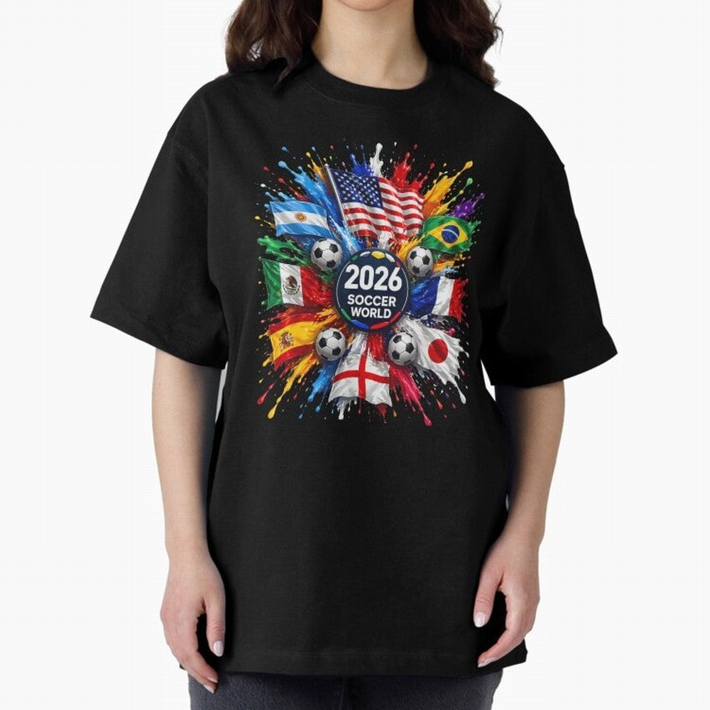 2026 Soccer World Championship Global Flags Paint Splash Sports Fan Graphic Classic T-Shirt Live the Energy of FIFA World Cup 2026 Group Stage Built around Mbappe and Neymar, France and Portugal Energy, Match Day Excitement, Supporter Culture,