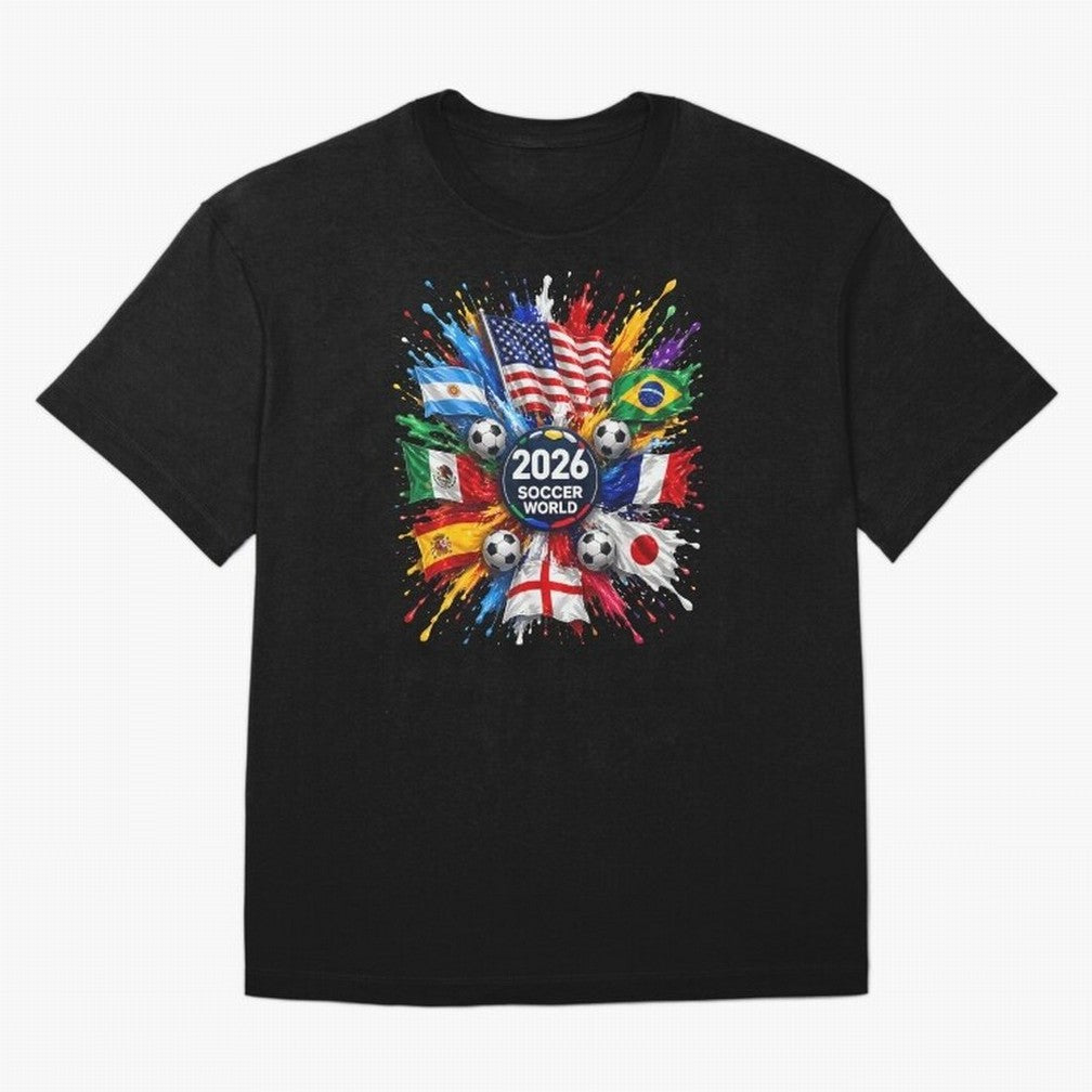 2026 Soccer World Championship Global Flags Paint Splash Sports Fan Graphic Classic T-Shirt Live the Energy of FIFA World Cup 2026 Group Stage Built around Mbappe and Neymar, France and Portugal Energy, Match Day Excitement, Supporter Culture,