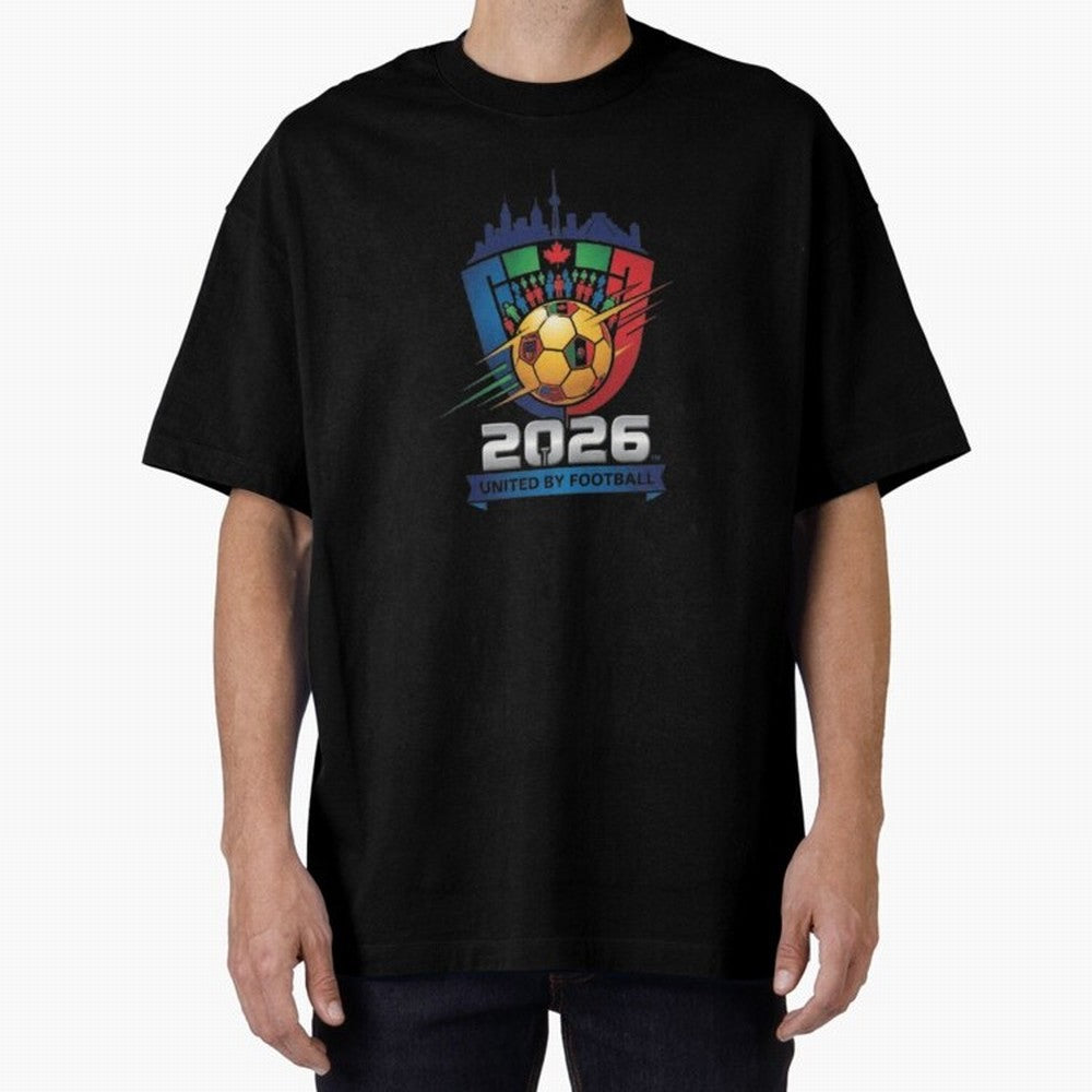 2026 World Cup United by Football Shield Emblem with Skyline Classic T-Shirt Fuel Your Fan Pride for Global Football Passion for FIFA World Cup 2026, Featuring Messi and Cristiano Ronaldo, France, Football History, Final Match Energy, Crowd Noise