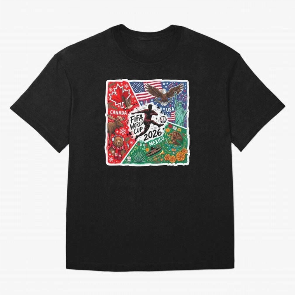 FIFA World Cup 2026 USA Canada Mexico ¨C Patriotic Football Collage Design Classic T-Shirt Support FIFA World Cup 2026 Group Stage Filled with CR7, France and Portugal Energy, Football Festival Excitement, Trophy Ambitions, Country Rivalries and