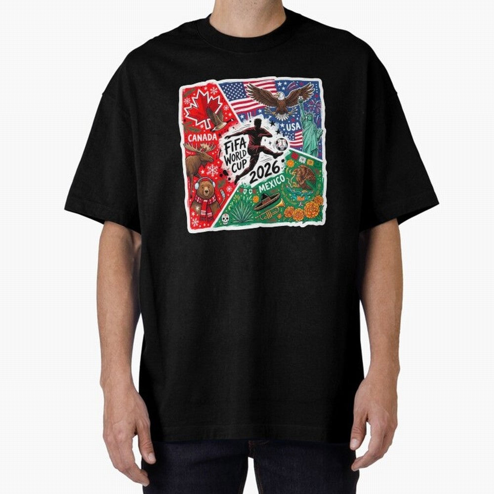 FIFA World Cup 2026 USA Canada Mexico ¨C Patriotic Football Collage Design Classic T-Shirt Support FIFA World Cup 2026 Group Stage Filled with CR7, France and Portugal Energy, Football Festival Excitement, Trophy Ambitions, Country Rivalries and