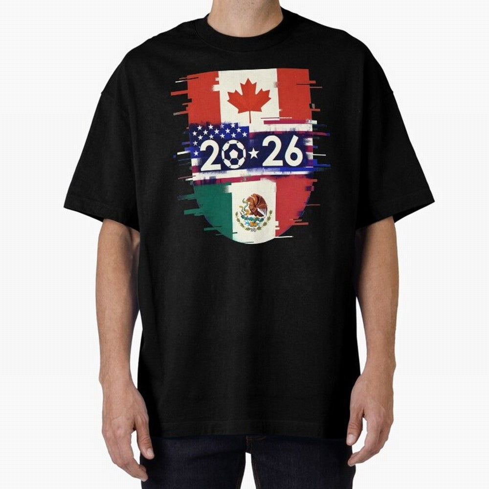 Glitched United 2026 - North America Emblem Cup Classic T-Shirt Follow the Final Road of FIFA World Cup 2026 USA Canada Mexico Spirit, Driven by Brazil, Portugal and Argentina, Cristiano Ronaldo, Stadium Memories, Football Loyalty, International