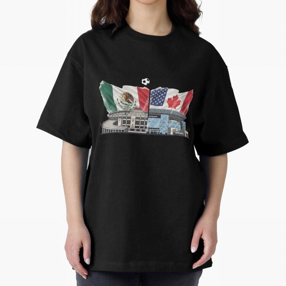 2026 World Cup Opening & Final ¨C Azteca Stadium Mexico & MetLife Stadium USA ¨C Football Design with Mexican, Canadian & US Flags Classic T-Shirt Make Memories around FIFA World Cup 2026 Connected to CR7, Brazil, Portugal and Argentina Energy,