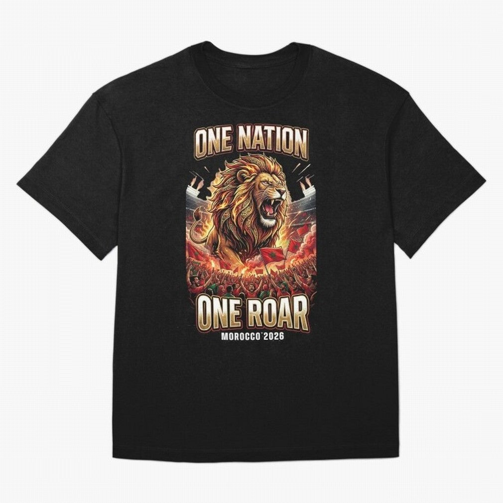 Morocco Football Fan - One Roar One Nation Classic T-Shirt Feel the Trophy Chase of Match Day Hype around FIFA World Cup 2026 USA Canada Mexico, Messi, Neymar and Mbappe, Argentina, France and Brazil, Football Passion, Legendary Performances,