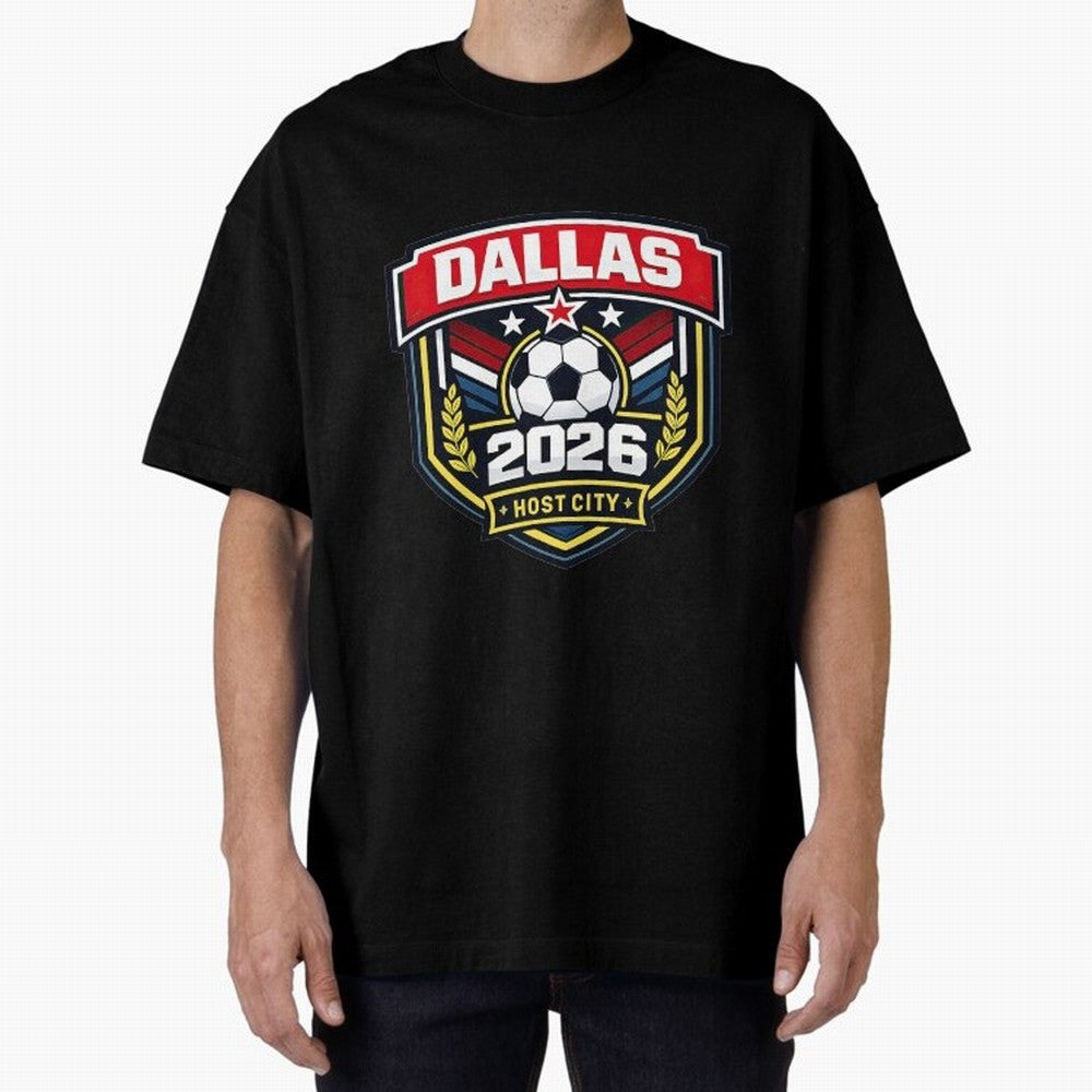 Dallas 2026 Host City Emblem with Laurel Classic T-Shirt Celebrate the Road through Global Football Passion for FIFA World Cup 2026 Group Stage, Highlighting Mbappe, France and Portugal, Goal Celebration Energy, Supporter Heritage, Football Icons