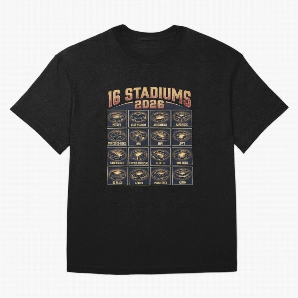Sixteen Stadiums for 2026 World Cup Classic T-Shirt Wear the Spirit of Global Football Passion for FIFA World Cup 2026 Group Stage, Inspired by Haaland, Spain, Supporter Pride, Iconic Celebrations, Legendary Names and Global Match Day Energy; Ideal