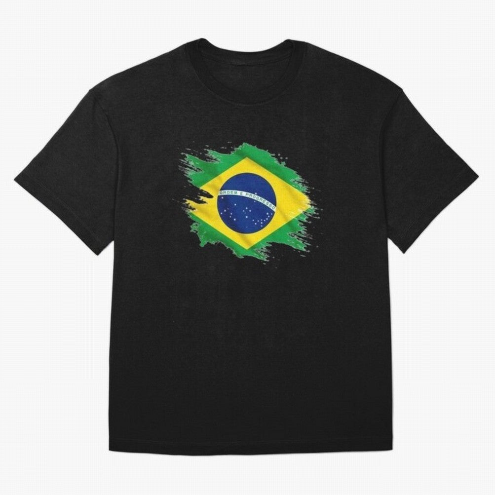 Brazil Flag Artistic Brush Stroke - Modern Flag Design T-Shirt Classic T-Shirt Bring a Vintage Feel to FIFA World Cup 2026 Spirit, Capturing England, France and Netherlands, Mbappe, Vintage Soccer Flavor, Modern Football Stars, National Flags and