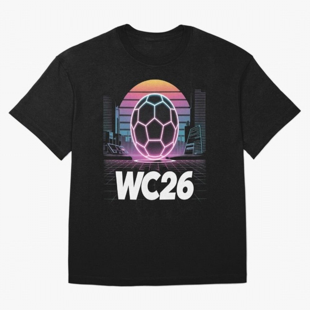 Retrofuturistic World Cup 2026 ¡ª Retro Sci-Fi Football Poster Classic T-Shirt Remember Iconic Moments from Match Day Hype around FIFA World Cup 2026 Group Stage, CR7, France and Portugal, Global Supporter Spirit, Legendary Goals, National Colors