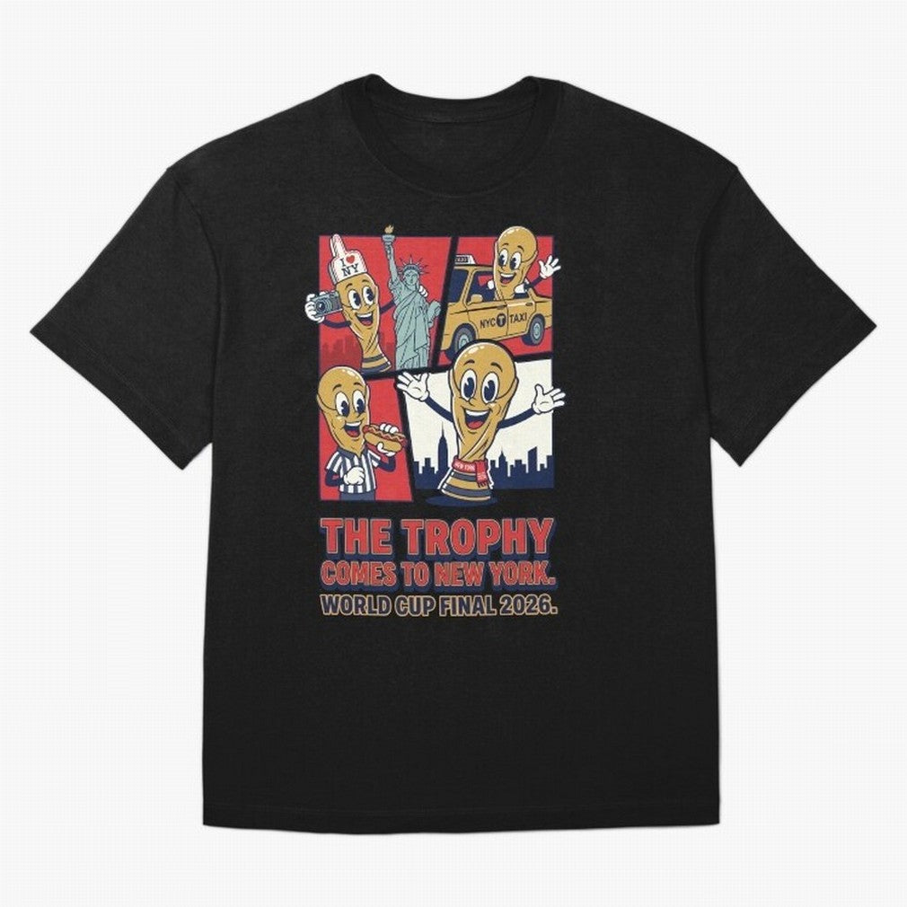 The Trophy Comes to New York ¡ª World Cup Final V1 Classic T-Shirt Support Iconic Players in FIFA World Cup 2026 Spirit, Centered on France and Portugal, Messi and Cristiano Ronaldo, Global Supporter Spirit, Legendary Goals, National Colors and