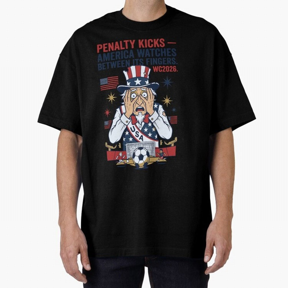 Penalty Kicks ¡ª America Watches Between Its Fingers V1 Classic T-Shirt Carry the Colors and Pride of Global Football Passion for FIFA World Cup 2026 USA Canada Mexico, Highlighting Cristiano Ronaldo, Argentina, France and Brazil, Worldwide Fan