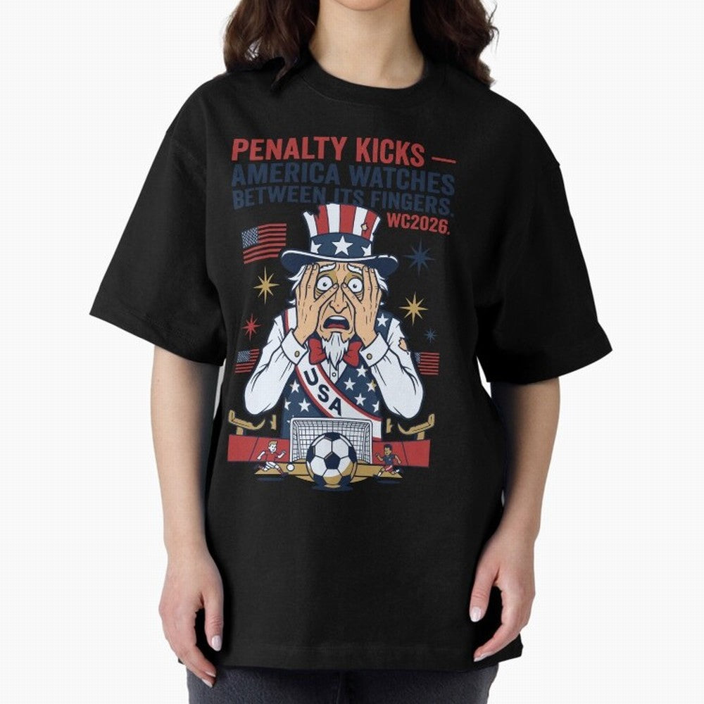 Penalty Kicks ¡ª America Watches Between Its Fingers V1 Classic T-Shirt Carry the Colors and Pride of Global Football Passion for FIFA World Cup 2026 USA Canada Mexico, Highlighting Cristiano Ronaldo, Argentina, France and Brazil, Worldwide Fan