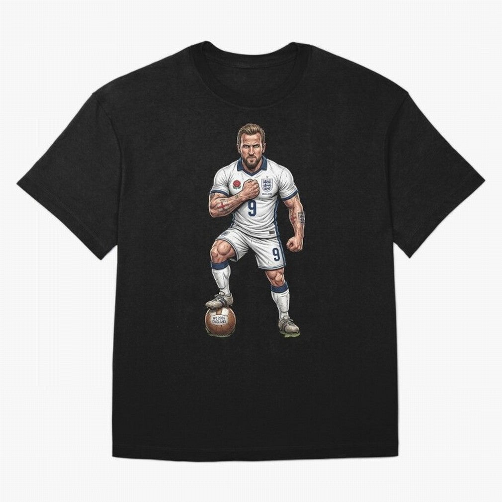 English Soccer Warrior Hyper-Realistic Poster Classic T-Shirt Celebrate the Stars of FIFA World Cup 2026 Group Stage Spirit, Filled with Brazil, Portugal and Argentina, Messi, Neymar and Mbappe, Tournament Hype, Historic Matchups, Family Viewing