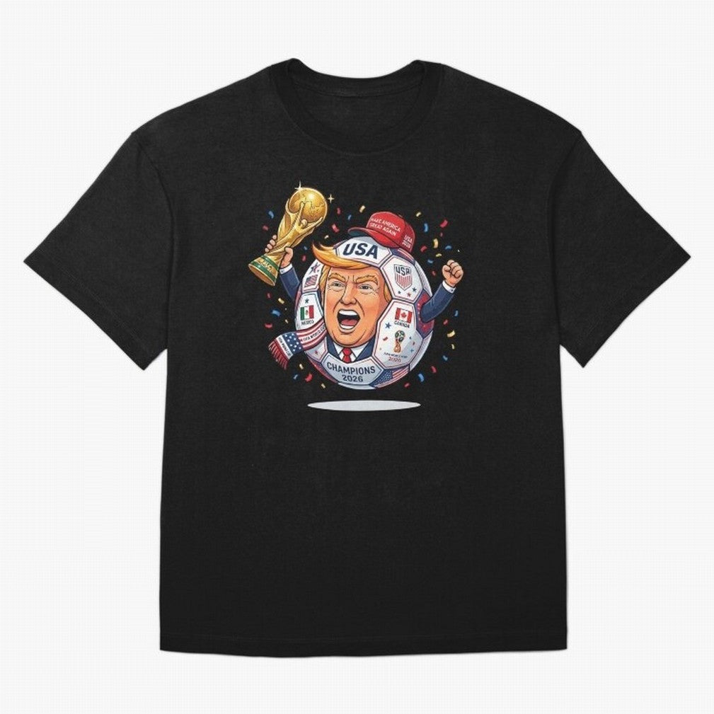 Donald Trump 2026 World Cup Soccer Champion Illustration Classic T-Shirt Join Supporters Worldwide for FIFA World Cup 2026 USA Canada Mexico for Fans of Messi and Brazil, Portugal and Argentina, Bringing Classic Soccer Heritage, Championship