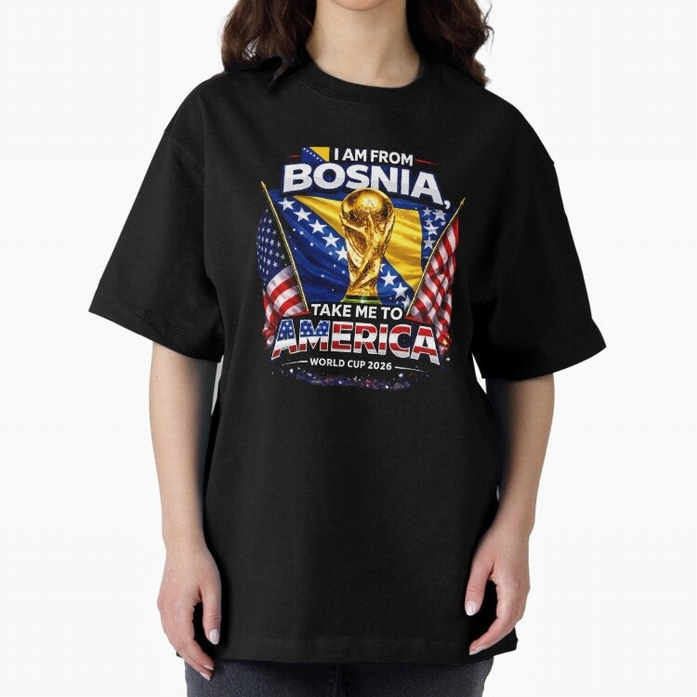 Bosnia USA World Cup 2026 - I Am From Bosnia, Take Me To America Classic T-Shirt Capture Global Football Passion for FIFA World Cup 2026, Capturing Messi and Cristiano Ronaldo, Brazil, Championship Spirit, Famous Goals, Roaring Crowds and