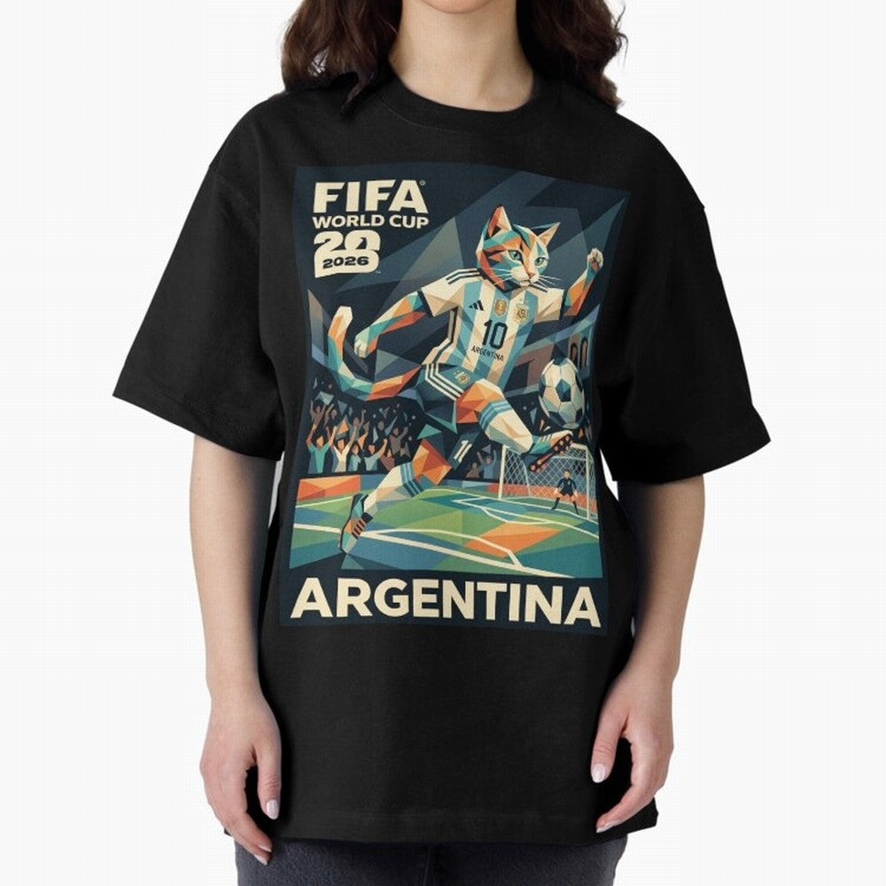 Argentina Cat World Cup 2026 ¨C Geometric Football Art Classic T-Shirt Feel International Energy from FIFA World Cup 2026 USA Canada Mexico Centered on CR7, England and Germany Energy, Supporter Pride, Iconic Celebrations, Legendary Names and