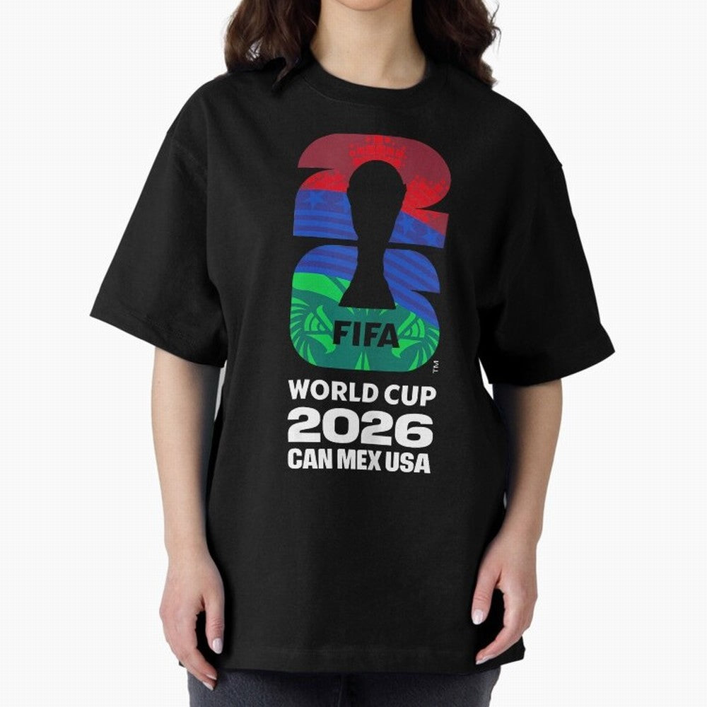 World Cup26 Host Country Logo Flags Oversized T-Shirt Keep the Match Day Mood of the FIFA World Cup 2026 Journey through Mbappe Highlights, England Pride, Stadium Memories, Football Loyalty, International Chants and Championship Tradition; Made for