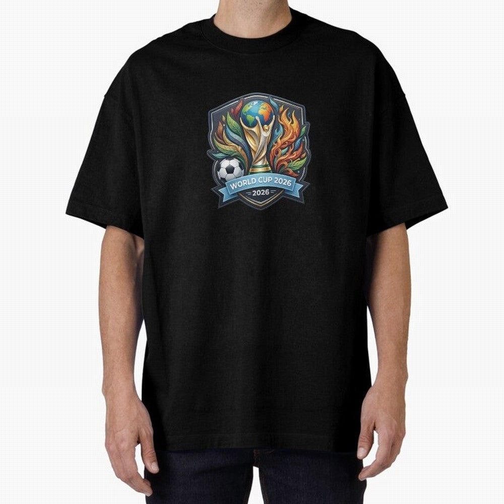 World Cup 2026 Football Crest - Retro Vintage Sticker Oversized T-Shirt Capture Stadium Memories from Match Day Hype around FIFA World Cup 2026 USA Canada Mexico, Neymar, Haaland and Cristiano Ronaldo, France and Portugal, Fan Favorite Moments,