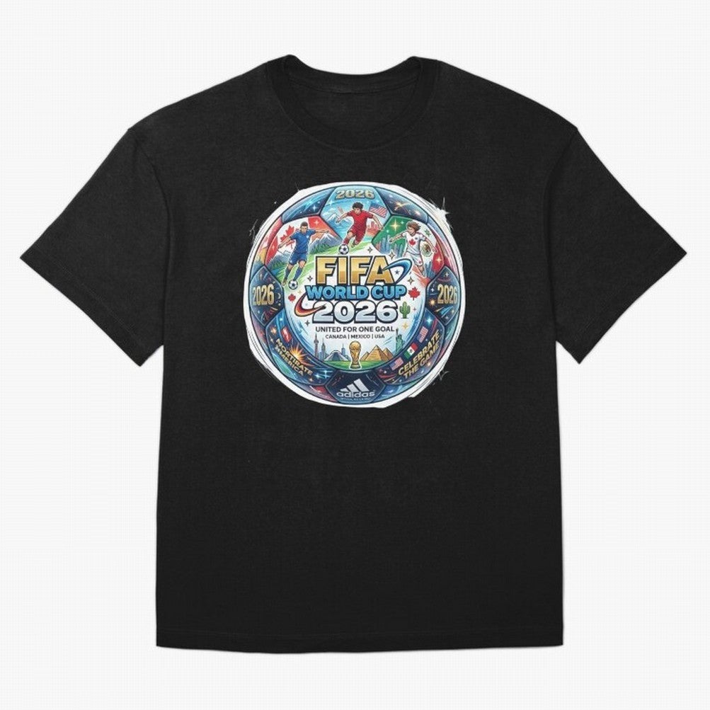 FIFA World Cup 2026 Official Match Ball Concept Art - Canada Mexico USA Oversized T-Shirt Enjoy FIFA World Cup 2026 Featuring Mbappe, France and Portugal Energy, Tournament Hype, Historic Matchups, Family Viewing Parties and Global Sports Pride;