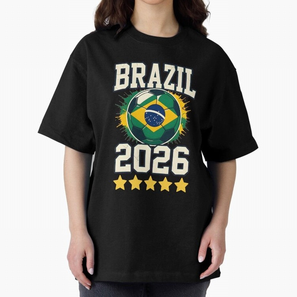 Brazil Soccer Football 2026 Oversized T-Shirt Bring Supporter Culture to Match Day Hype around FIFA World Cup 2026 USA Canada Mexico, Haaland and Mbappe, England, Worldwide Fan Energy, Dramatic Goals, Stadium Lights and Championship Celebrations;