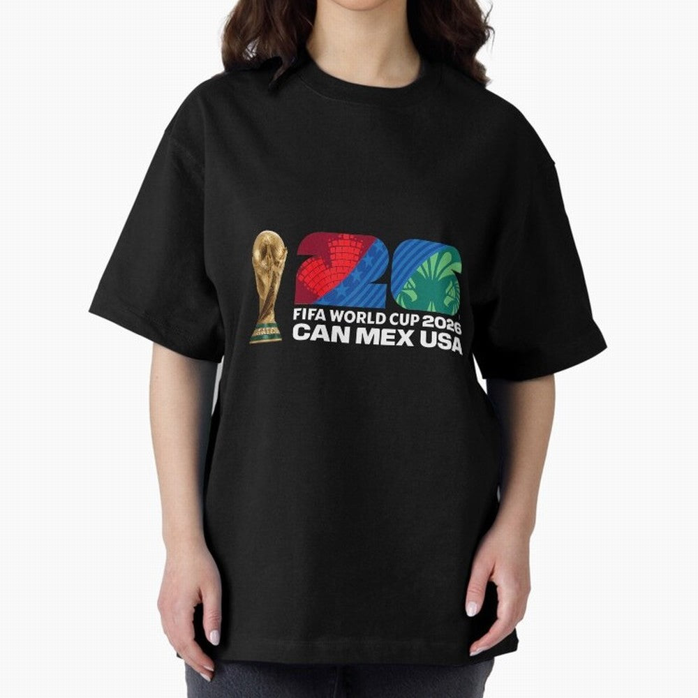 World Cup26 Host Country Trophy Oversized T-Shirt Honor Champions and Dreams in the FIFA World Cup 2026 USA Canada Mexico Journey through Messi and Cristiano Ronaldo Highlights, Spain and Netherlands Pride, Champion Mindset, Group Stage Buzz,