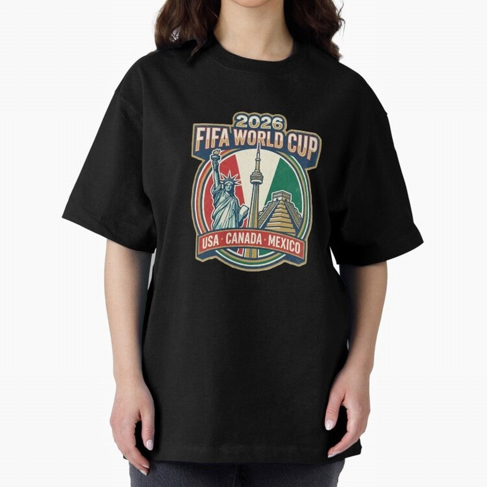 North America United Soccer 2026 Vintage Crest Oversized T-Shirt Show Championship Spirit for FIFA World Cup 2026 USA Canada Mexico Spirit, Centered on Argentina and Brazil, Messi, Neymar and Mbappe, Soccer Culture, Superstar Moments, National Team