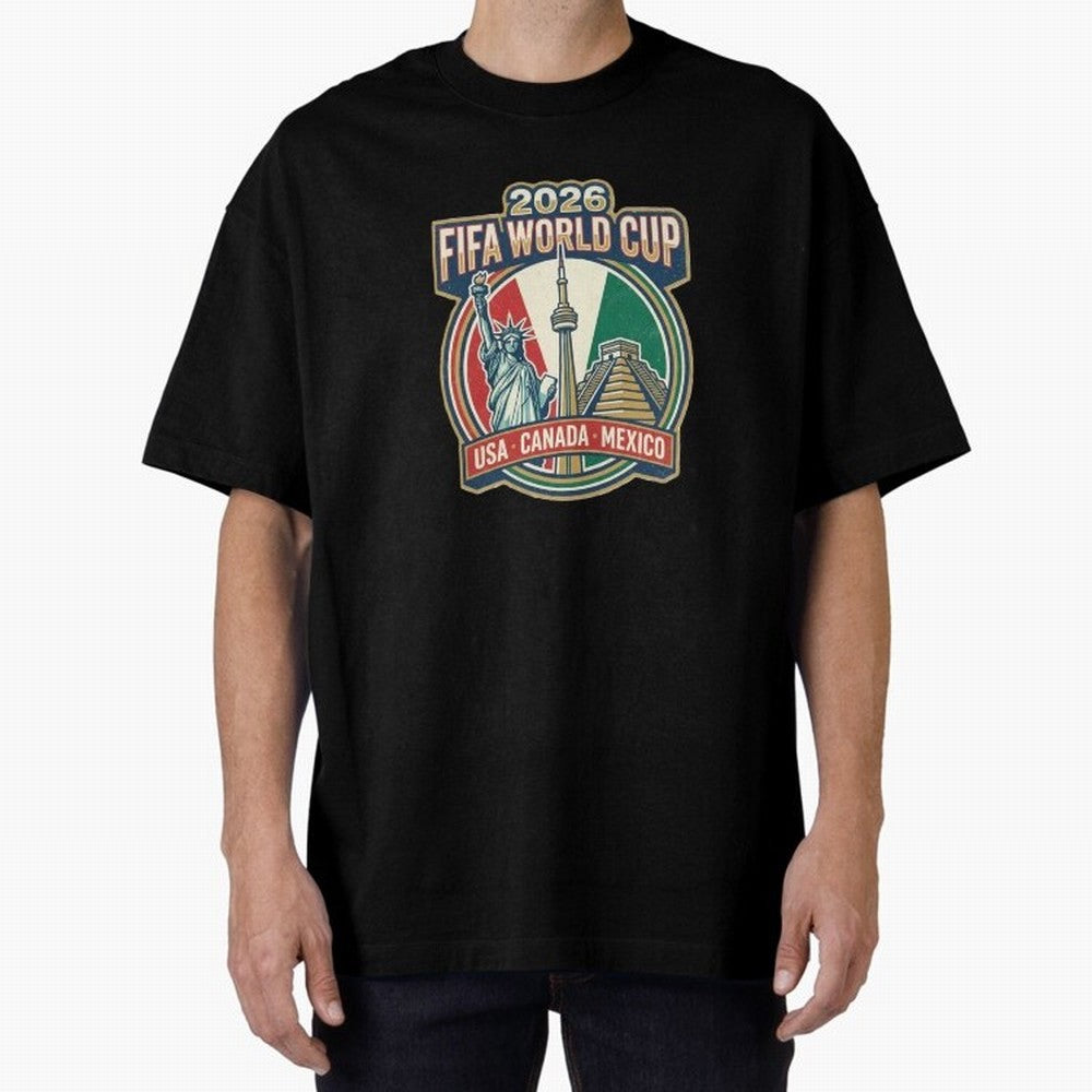 North America United Soccer 2026 Vintage Crest Oversized T-Shirt Show Championship Spirit for FIFA World Cup 2026 USA Canada Mexico Spirit, Centered on Argentina and Brazil, Messi, Neymar and Mbappe, Soccer Culture, Superstar Moments, National Team