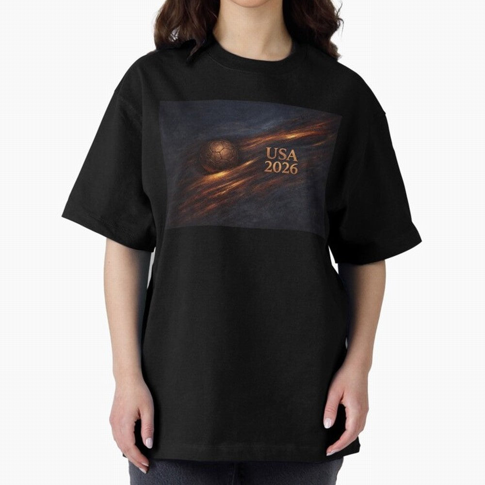 Soccer Ball with USA 2026 Inspired Oversized T-Shirt Celebrate Classic Football Spirit in Global Football Passion for FIFA World Cup 2026 Group Stage, Centered on Messi, Neymar and Mbappe, Argentina, Classic Soccer Heritage, Championship Pressure,