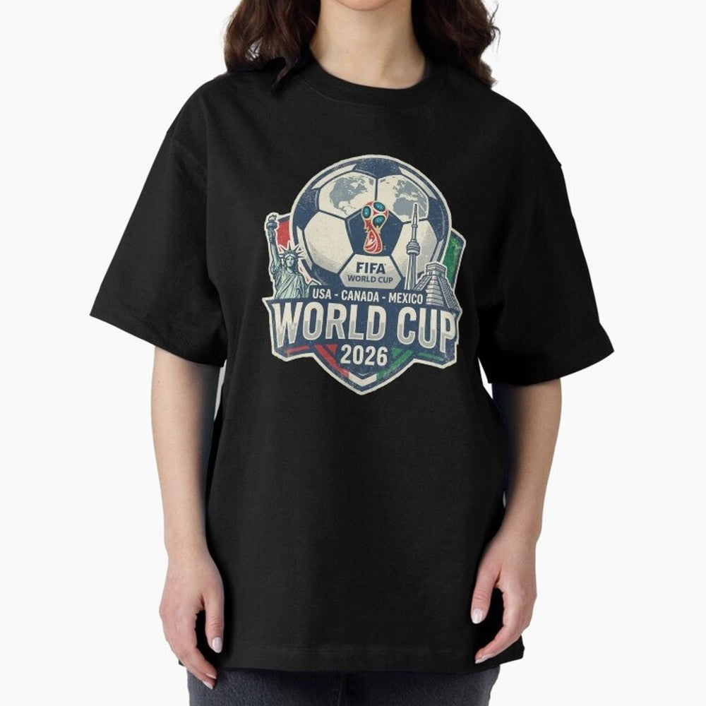 North America United Soccer 2026 Vintage Crest Oversized T-Shirt Celebrate Every Goal in FIFA World Cup 2026 USA Canada Mexico Spirit, Featuring Spain and Netherlands, Mbappe and Neymar, Football History, Final Match Energy, Crowd Noise and Once in