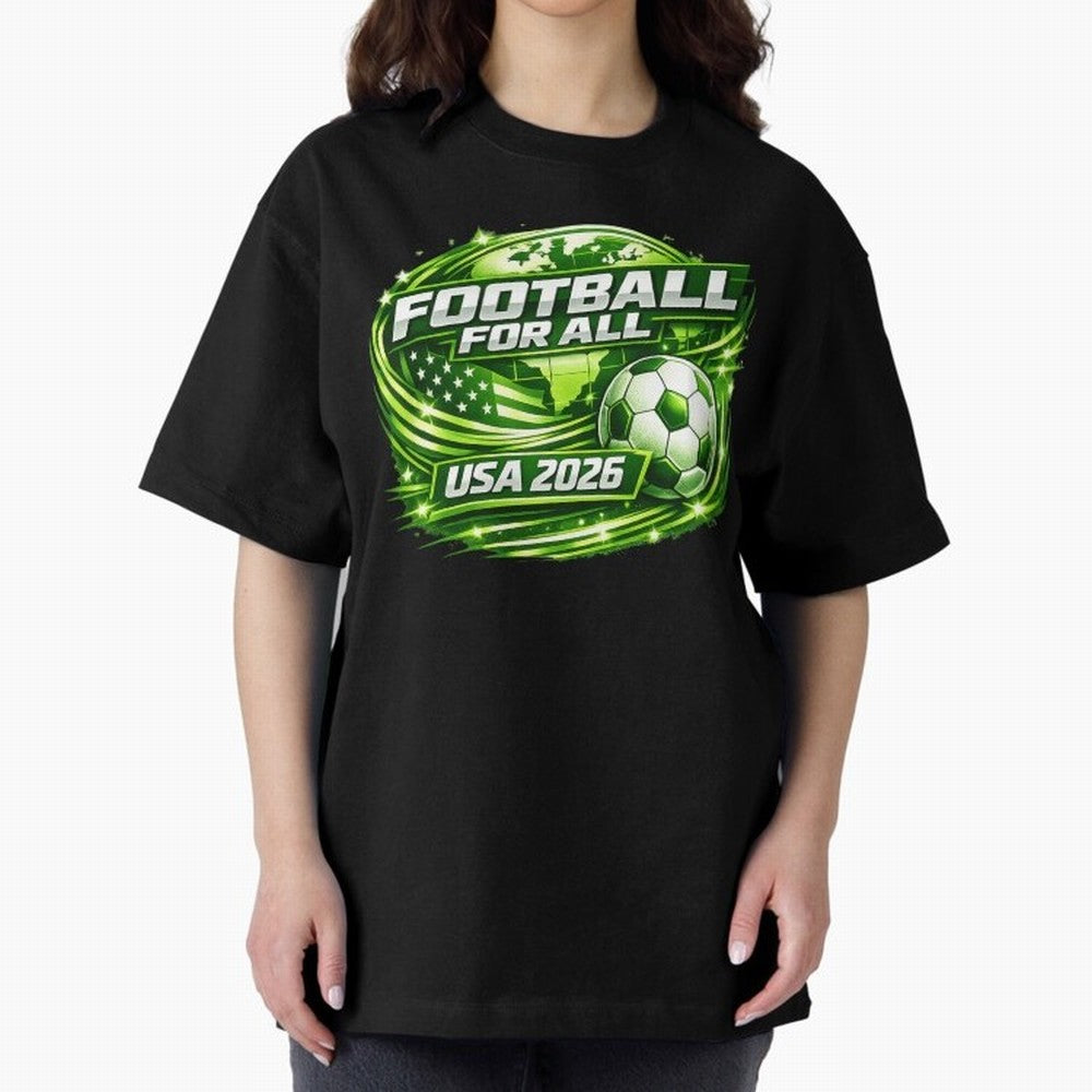World Cup 2026 Oversized T-Shirt Support Iconic Players in FIFA World Cup 2026 Spirit, Centered on France and Portugal, Messi and Cristiano Ronaldo, Global Supporter Spirit, Legendary Goals, National Colors and Tournament Celebration; Ideal for