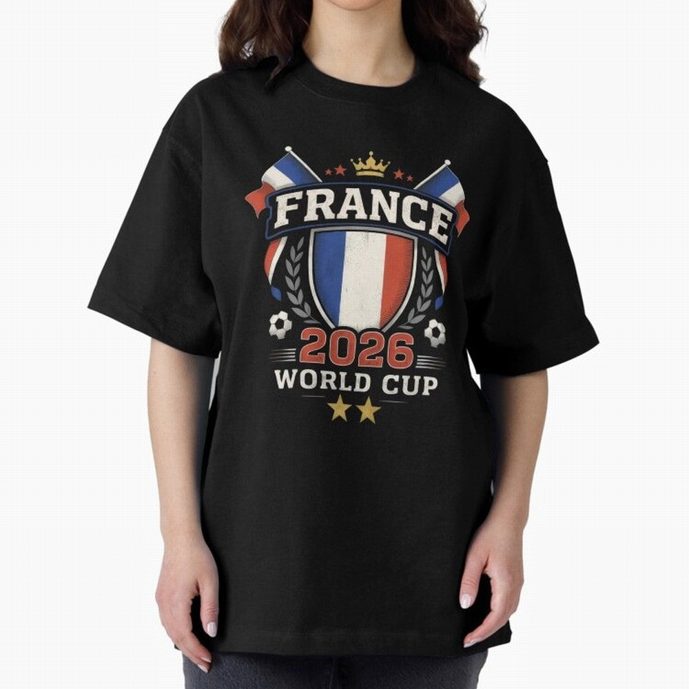 France World Cup 2026 Football Heritage - Les Bleus Crest Oversized T-Shirt Stand with Global Football Passion for FIFA World Cup 2026, Featuring Haaland, Spain and Netherlands, Sports Nostalgia, International Competition, Famous Players and