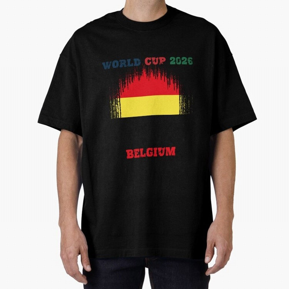 BELGIUM WORLD CUP 2026 Oversized T-Shirt Celebrate FIFA World Cup 2026 Featuring Haaland, Argentina, France and Brazil Energy, Global Supporter Spirit, Legendary Goals, National Colors and Tournament Celebration; Ideal for Passionate Fans Who Love