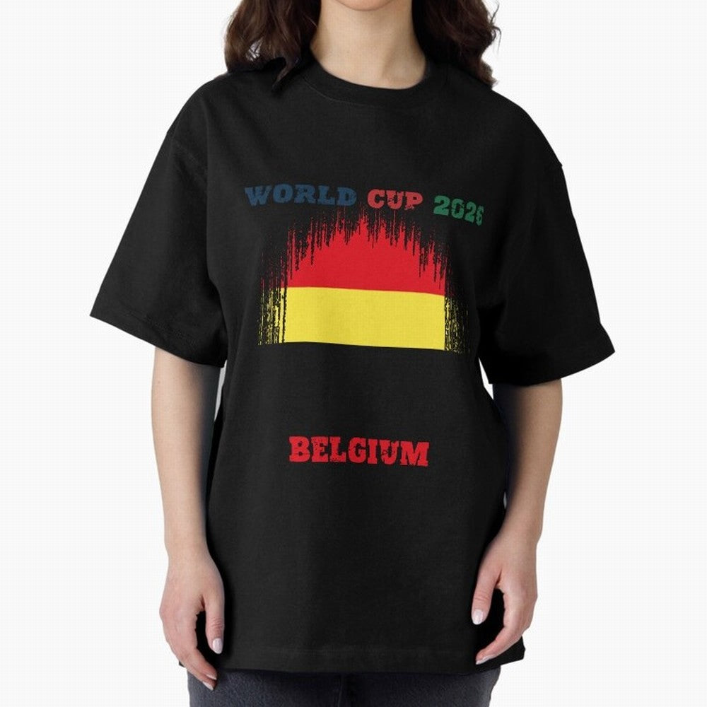 BELGIUM WORLD CUP 2026 Oversized T-Shirt Celebrate FIFA World Cup 2026 Featuring Haaland, Argentina, France and Brazil Energy, Global Supporter Spirit, Legendary Goals, National Colors and Tournament Celebration; Ideal for Passionate Fans Who Love