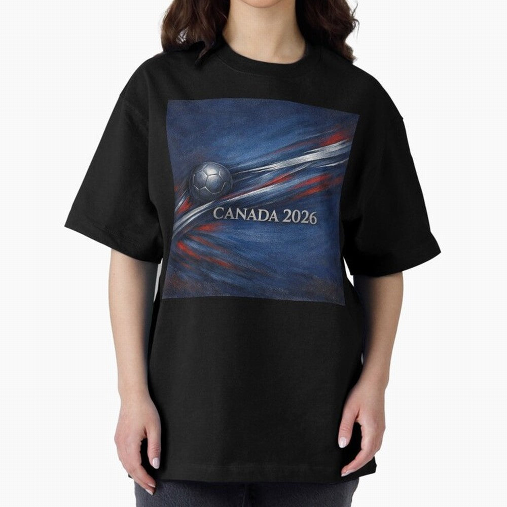 Canada 2026 Soccer Theme with silver lines Oversized T-Shirt Show Love for Legendary Goals in Match Day Hype around FIFA World Cup 2026, CR7, France and Portugal, Game Day Rituals, Football Legends, Country Pride and the Road to the Final; Made for