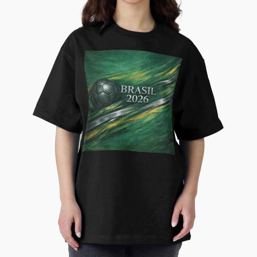 Brazil World Cup 2026 Concept Oversized T-Shirt Bring Retro Soccer Energy to Match Day Hype around FIFA World Cup 2026 Group Stage, Haaland and Mbappe, Argentina, France and Brazil, Championship Spirit, Famous Goals, Roaring Crowds and